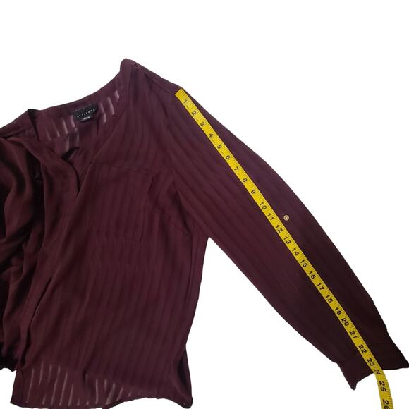 Metaphor Burgundy red semi sheer button down vertical stripe top large - Picture 9 of 10